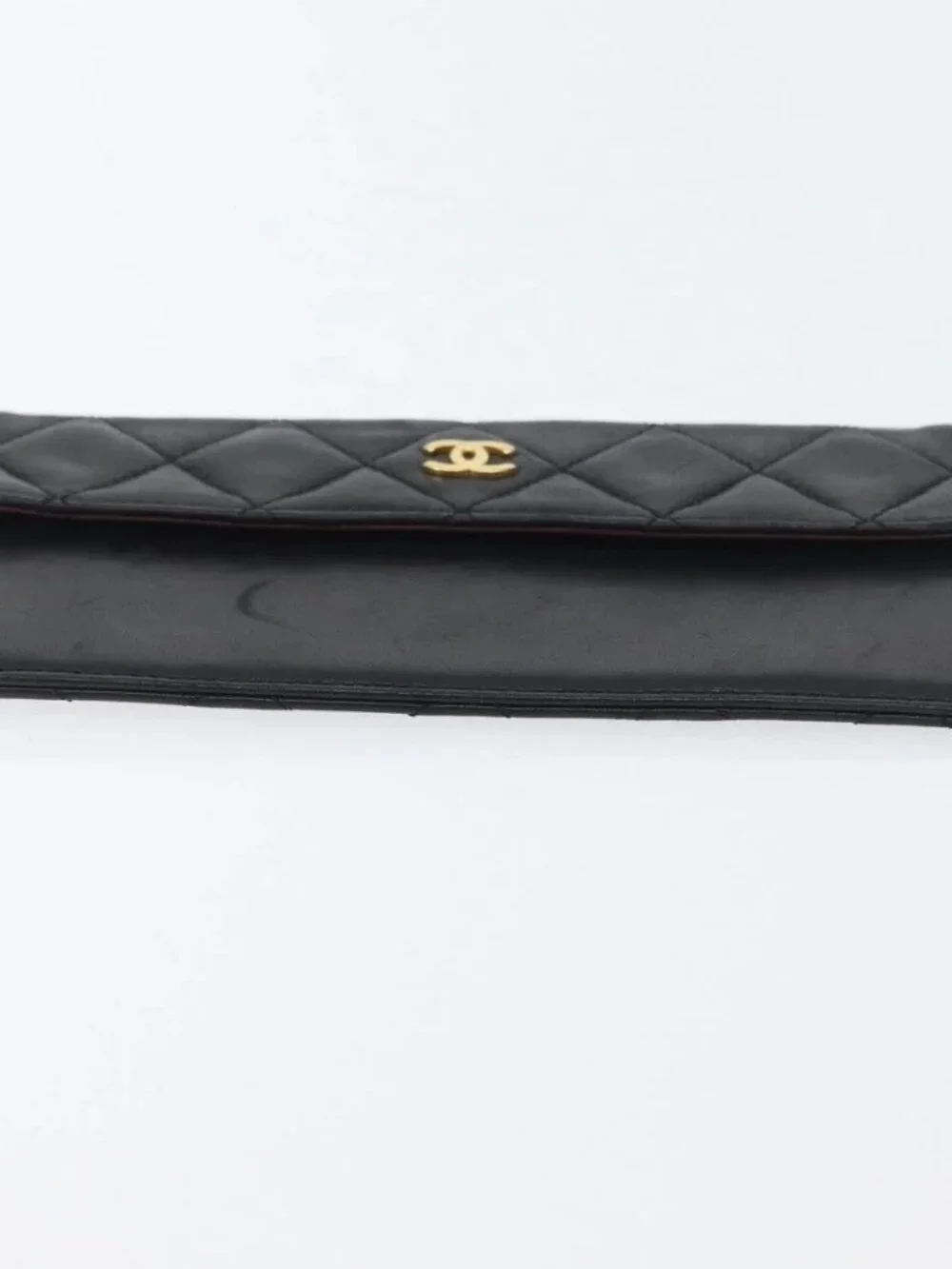 CHANEL Pouch Lamb Skin Black Gold CC Auth BA10701